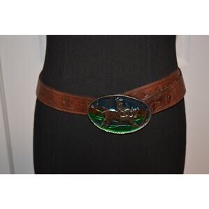 Vintage Great American Buckle Co. 1980's with Tooled Leather Belt Size 28